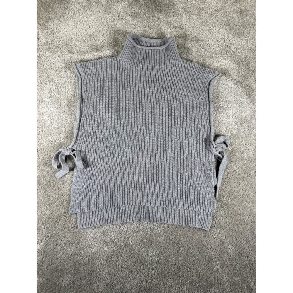 Mod Ref Grey Ribbed Mock Neck Open Side Tie Sweater Vest Large